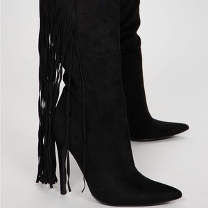 Fashion Nova Very Inspired Knee High Fringe Boots